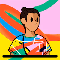 a cartoon illustration of a person wearing a colorful t - shirt