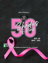 a pink ribbon with the words 50 shades of pink