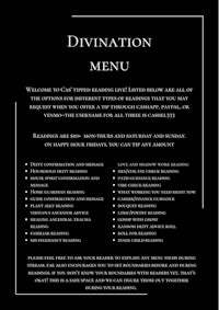 a black and white image of a divination menu