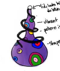 a drawing of a purple vase with a lot of different colors