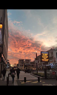 a colorful sky over a city