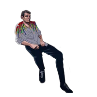 a drawing of a man sitting on a chair