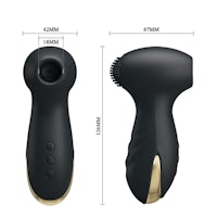 a black and gold electric shaver with measurements