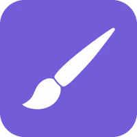 a white paint brush icon on a purple square