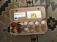 a carton of eggs on a rug
