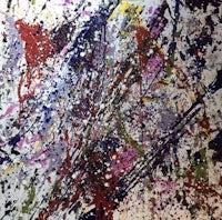 an abstract painting with colorful paint splatters