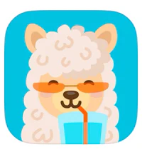 a llama with sunglasses drinking a drink