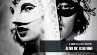a black and white photo of two people wearing masks