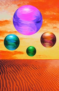 a group of colorful spheres in the desert