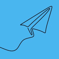 a line drawing of a paper airplane on a blue background