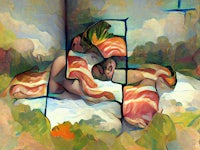 a painting of a woman laying on a bed