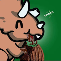 an image of a cartoon dinosaur eating a cookie