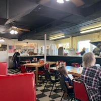 the inside of a diner with people sitting at tables