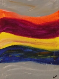 a painting of a rainbow flag on a gray background
