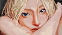 a painting of a girl with blond hair and blue eyes
