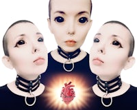 a woman wearing a choker with a heart on it