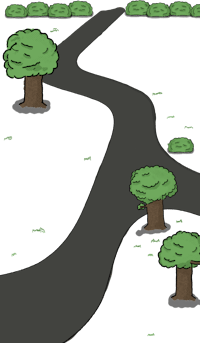 a cartoon of a road with trees on it