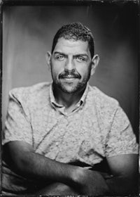 a black and white photo of a man