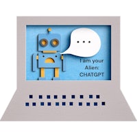 a robot with a speech bubble saying i am your chatbot