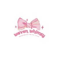 a logo for weven whimsy handmade with love