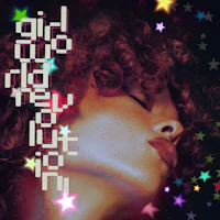 a woman with curly hair and stars on her face