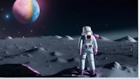 an astronaut is standing on the moon