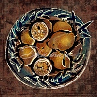 a bowl of oranges on a brown background