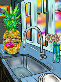 a drawing of a pineapple in a sink