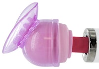 a pink shower head with a plastic handle