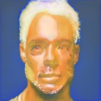 a painting of a man with white hair and blue eyes