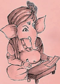 a drawing of a ganesha sitting at a table
