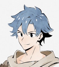 a drawing of an anime character with blue hair