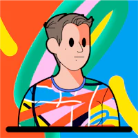 a cartoon of a man in a colorful shirt