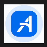 a blue and white logo with the letter a