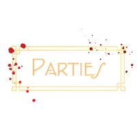 the logo for parties on a black background
