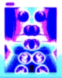 a blue and purple pixelated image of a cat