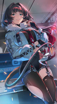 an anime girl holding a gun in her hands
