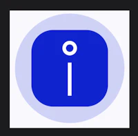 a blue and white icon with the letter i
