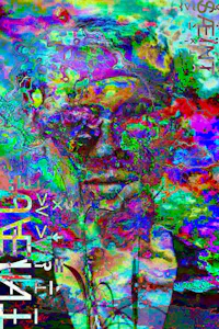 a colorful painting of a man in a suit