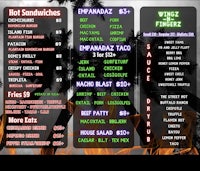 a menu for a restaurant with flames on it
