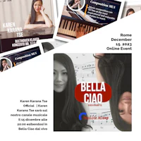 a poster for bella chiao with an image of a woman and a piano