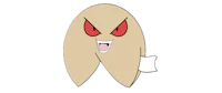 a cartoon tooth with red eyes on a black background