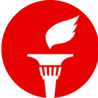 the olympic torch logo in a red circle