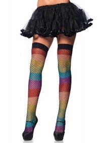 rainbow fishnet thigh high stockings