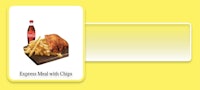 a yellow card with a picture of french fries and a bottle of coca cola