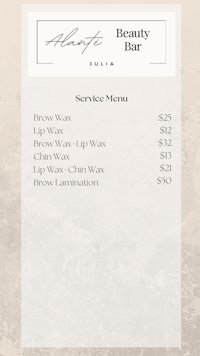 a beauty bar menu on a beige background