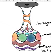 a drawing of a vase with a label on it