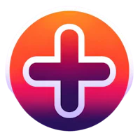 an orange and purple circle with a cross in the middle