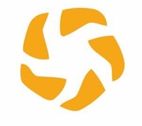 a yellow logo on a white background