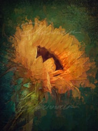 a painting of a sunflower on a green background